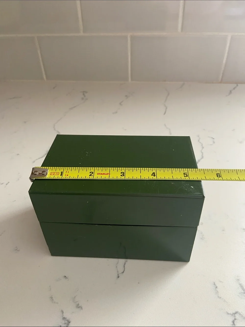 Vintage Green Metal Recipe Box with Dividers and Recipe Cards